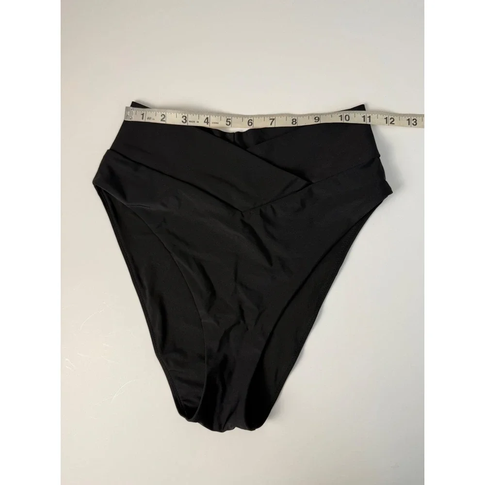 Aerie Black High Cut Cheeky Crossover Bikini Bottoms Size Medium